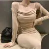 Traje de dos piezas con tirantes Falda Falda con cuello de solapa Vestido liso Chica sexy Otoño e Invierno Cárdigan sexy Falda de cadera