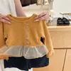 Doce Pequeno Original! Conjunto de Outono para Meninas Laranja Renda Top Camiseta Calça Wide-leg Estilo Coreano Conjunto de Duas Peças Tendência