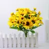 Acessórios para Casa Flores Artificiais Falsas Casamento Praça Adereços de Feriado Girassol Plástico Flor de Seda Cabo Cacho Flor de Girassol Pequena