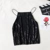 Top curto slim fit brilhante com lantejoulas e parte inferior externa, roupas femininas, verão 2023, nova camisola sexy interna