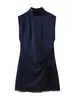 Vestido de Encaje Transfronterizo Europeo y Americano, Ropa de Mujer Transfronteriza de Satén de Seda, Patchwork Texturizado, Mini de Nuevo Estilo al por Mayor Imágenes