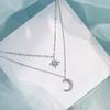Colar Dupla Camada Estrela e Lua de Prata 925 Atacado Doce Brilhante Diamante Nicho Corrente da Clavícula Pingente Elegante Joia para Mulheres
