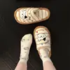 Lindas zapatillas de felpa a rayas de gatito de dibujos animados para otoño e invierno, zapatillas de interior cálidas y antideslizantes para mujer, zapatillas de suelo únicas