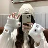 Guantes de Felpa Cálidos de Doble Capa con Forro Polar Engrosados para Ciclismo, Dedos Descubiertos con Solapa, de Dibujos Animados Lindos para Estudiantes, Niñas, Otoño e Invierno