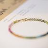 Pulsera de turmalina pequeña arcoíris extremadamente fina de 2 mm para mujer Piedra Wangfu 14k degradado ins nicho joyería de cristal de lujo ligero venta al por mayor