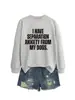 Blusa de Moletom Redonda com Estampa de Letras Simples da Amazon "Tenho Ansiedade de Separação" Camada Base