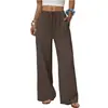 Calça Feminina Amazon Transfronteiriça de Linho Sintético Fluida de Perna Larga com Cordão Elástico na Cintura para Férias na Praia de Verão Calça Casual Solta