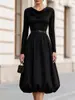 Transfronterizo Europeo y Americano 2026 Amazon Nuevo Estilo Elegante Temperamento Versátil Color Sólido Cuello Alto Cinturón Mangas Largas Vestido Mujer