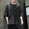 Camiseta de Manga Corta para Hombre, Top de Cuello Redondo Estilo Antiguo, Camiseta de Marca de Moda Holgada de Media Manga, Camiseta Nueva Estilo Chino, Tallas Grandes en Stock