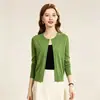 Novo cardigã de tricô liso para outono e inverno para mulheres, peça externa solta com gola redonda, jaqueta suéter curta