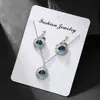 Collar y Pendientes Planeta Azul Soñador, Clips para Orejas sin Perforación para Mujer, Diseño de Girasol Tachonado de Diamantes, Set de Joyería de Estrella y Luna