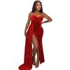 OS6923 otoño e invierno transfronterizo Nuevo Ropa de mujer europea y americana sexy fiesta de club nocturno cuentas gran vuelo costuras vestido envuelto en el pecho