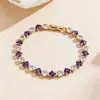 Pulseira Cruzada Europeia e Americana Banhada a Ouro com Zircônia Colorida para Mulheres, Joia de Luxo Leve Amazon com Fecho Dobrável de Zircônia