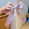 Pinza para el pelo con lazo grande de perlas estilo coreano para niñas dulces, pasador de cinta de princesa, accesorio para el pelo rosa