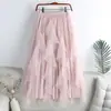 Falda de Malla con Volantes de Cintura Alta Estilo Nuevo Primavera 2026 para Mujer, Falda Plisada de Dobladillo Grande de Longitud Media 0889