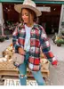 Ins Celebridad de Internet Otoño Calle Elegante Europeo y Americano Manga Larga Solapa Suelta Camisa de Cuadros para Mujer Chaqueta de Largo Medio