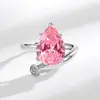 Transmisión en vivo del anillo extragrande con forma de pera más vendido transfronterizo europeo y americano, moderno, simple, único, lujoso anillo de lágrima, regalo de cumpleaños