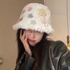 Sombrero de Peluche Blanco Estrellado Atmosférico Sombrero de Pescador Nuevo Estilo Japonés Invierno Engrosado Cálido Cara Pequeño Sombrero de Cuenca