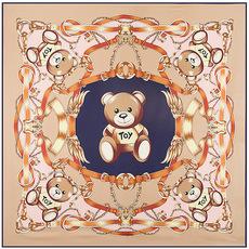 Bufanda de seda de sarga para mujer, estilo marca H, 130 cm x 130 cm, con diseño de oso de dibujos animados, cuadrada y grande