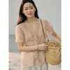 [Refresco de Arándano] Camisa a Cuadros con Volantes Estilo Retro Goming para Mujer, Top de Verano con Mangas Abullonadas An1108