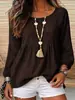 Camisa Pulôver Solta de Linho com Textura de Boneca Estilo Férias Comércio Exterior Gola Redonda Cordão Manga Longa Bainha Plissada