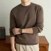 Suéter de Punto de Cuello Redondo y Manga Larga de 230g para Hombre, Capa Base con Cachemir, Suéter Pulóver de Color Puro, Camiseta de Otoño e Invierno para Hombre