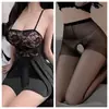 Vestido camisola de lencería sexy, espalda descubierta de encaje, conjunto de pijama lindo y seductor, ropa de casa de talla grande de alta gama