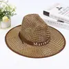 Sombrero de Paja Tejida de Ala Ancha Personalizado de Verano para Ocio, Viajes, Montañismo, Pesca Transpirable, Sombrero de Sol Estilo Vaquero Occidental