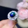 Anillo de Ópalo Negro Iridescente Natural Piedra Principal 8*10mm Plata de Ley 925 Exquisitamente Incrustado