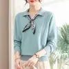 Nuevo Suéter de Punto con Bufanda de Cuello de Moda para Primavera y Otoño para Mujer, Corte Holgado, Adelgazante, Top Versátil, Suéter, Camiseta Básica