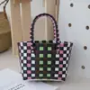 Bolsas Coloridas de Palha Trançada Nova Bolsa Cesta Estilo Ins Cesta de Compras Pastoral Feminina Bolsa Trançada Bolsa Colorida Transfronteiriça