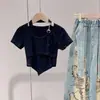 Conjunto de Verão 2025 para Meninas Novo Tendência Manga Curta Doce Cool Personalidade Jeans Conjunto de Duas Peças para Crianças Maiores