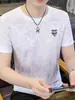Oferta Especial Camiseta de Manga Corta Jacquard de Seda Helada para Hombre Verano Nueva Cuello Redondo Manga Media Ajustada Casual Versátil Top