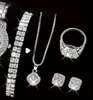 Conjunto de Colar Brincos Anel Quadrado de Strass Personalizado Europeu e Americano Brilhante Fabricante de Joias de Noiva Atacado Conjunto de Três Peças