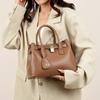 Dê à Mamãe uma Bolsa de Trabalho de Alta Qualidade 2025 Nova Padrão de Couro de Vaca Bolsa Platina Luxo Acessível Fechadura Concêntrica Couro Genuíno Bolsa Kelly Feminina