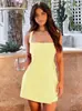 Vestido Mini Sexy Justo com Fenda e Decote Quadrado Y2K Mais Vendido da Amazon para Mulheres, Cintura Marcada, Corte A-Line