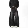 Jeans de mezclilla lavada, corte recto casual estilo americano, silueta tridimensional, pierna ancha holgada, caídos, pantalones hasta el suelo para hombres y mujeres