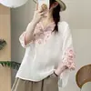***Camiseta Bordada Estampado Grande Industria Pesada Nacional Temperamento Sencillo y Elegante Holgada Artística Nuevo Estilo Cuello en V Talla Grande Top Pullover
