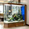 Aquário ecológico para sala de estar, novo, em formato de bala, de vidro ultra transparente, tela estilo médio a grande, de piso