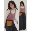 Chaleco suéter de tirantes a rayas rojas dulces estilo japonés para mujer, chaleco sin mangas casual artístico de otoño para capas