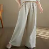 Nuevo conjunto de dos piezas de algodón y lino con bordado retro para madre de mediana edad, verano, holgado, talla grande, adelgazante: top y pantalones de pierna ancha