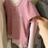Conjunto de Camiseta de Manga Longa Patchwork para Meninas Outono 2026 Novo Estilo Calça Cinza de Corte Reto Conjunto Casual de Duas Peças para Camadas