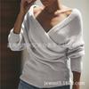 Suéter de punto de color sólido con cuello redondo para mujer, ropa de comercio exterior, otoño e invierno de 2024, Amazon