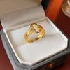 Anillo de metal cepillado ovalado con circón para mujer, estilo retro, ligero, de lujo, estilo frío, abierto, joyería de alta calidad.