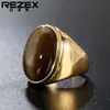 R0021-HK03 Anillo Retro Elegante de Acero de Titanio con Gema para Hombres y Mujeres Anillo de Joyería Simple de Moda Retro Anillo