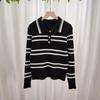 Design Casual e Fashion de Listras Coloridas Elegantes para Outono e Inverno, Manga Longa, Gola Pequena, Malha Confortável para Mulheres