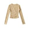 Atacado de Roupas Femininas Transfronteiriças Francês Puro Luxo Sexy Elegante Gola V Renda Escovada Top Externo Camiseta