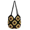Bolso Tejido Casual de Moda Hueco, Bolso de Hombro de Gran Capacidad, Estilo Perezoso Versátil Estilo Girasol Vacacional Bolso de Moda para el Hombro