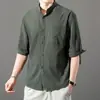 Camisa de Verano de Alta Gama para Hombre Estilo Chino Versátil Color Sólido Delgada de Manga Corta Camisa Versátil con Elegante Manga Media