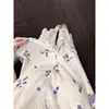 Pijama floral azul minimalista estilo coreano para mujer, nuevo modelo de verano, talla grande, con copas en el pecho, manga corta, pantalón largo, conjunto de dos piezas para casa